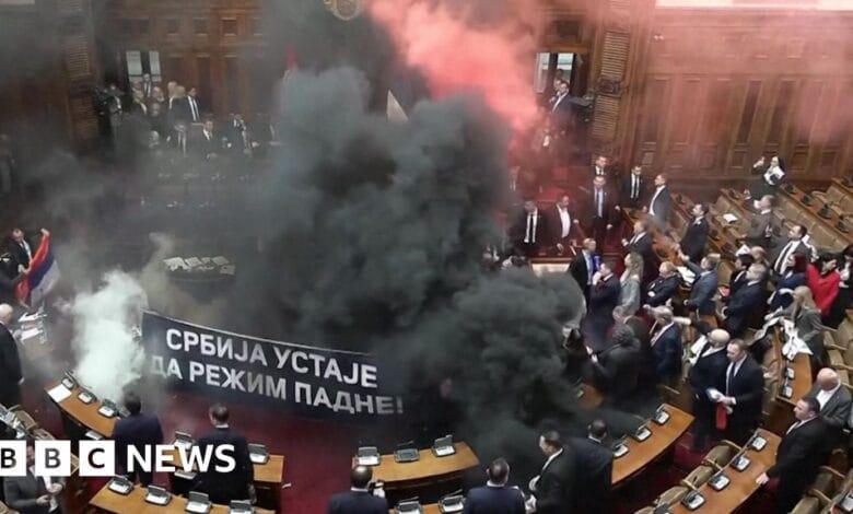 Serbia opposition under fire for smoke and protest in Parliament